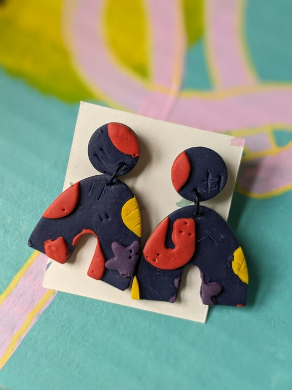 Big bold blue polymer clay earrings 