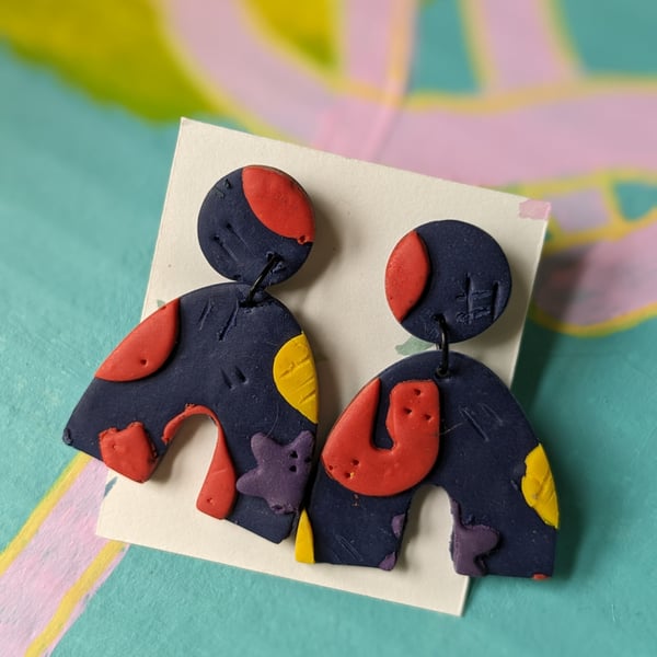 Big bold blue polymer clay earrings 