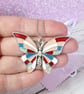 Red, blue, silver butterfly pendant, handpainted butterfly necklace for women  - Image 2