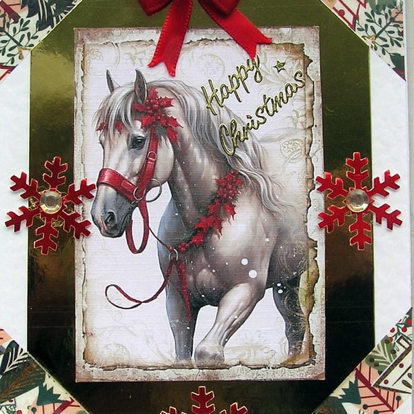 Happy Christmas Hand Crafted Decoupage Christmas Card - Happy Christmas 2736