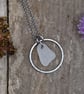 Sea Glass and Recycled Sterling Silver Hoop Necklace, White Scottish Sea Glass - Image 1
