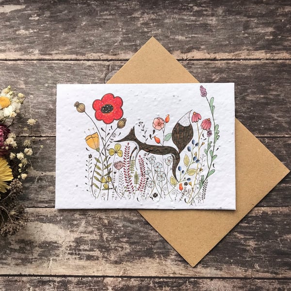 Plantable Seed Paper Birthday Card, Blank Inside, Fox greeting card, Fox