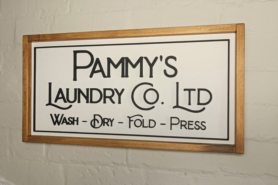 Large personalised framed wooden Laundry room sign
