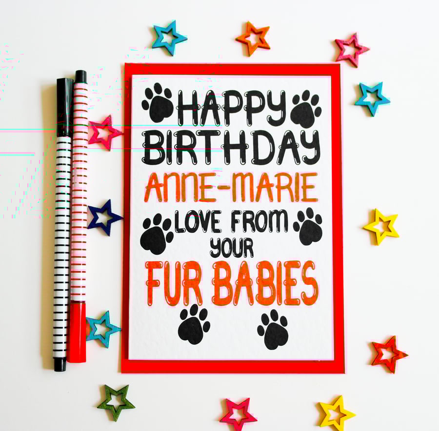 Personalised Birthday Card From Your Fur Babies, Birthday from Dogs Cats Pets
