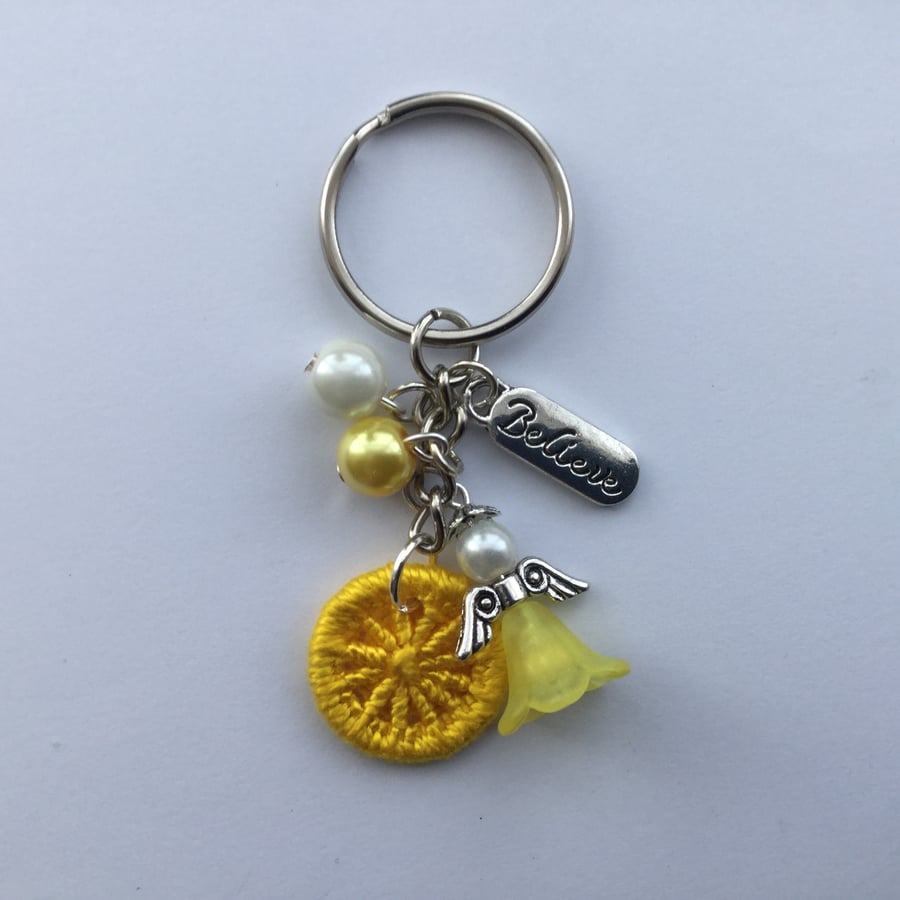 Dorset Button Angel Keyring in Yellow