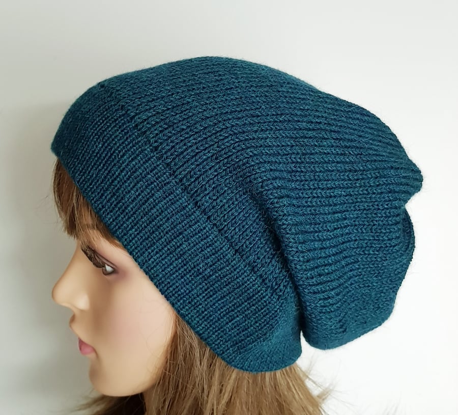 Handmade slouch beanie, knitted baggy hat, fall tam, alpaca blend beanie