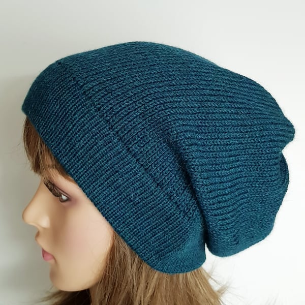 Handmade slouch beanie, knitted baggy hat, fall tam, alpaca blend beanie