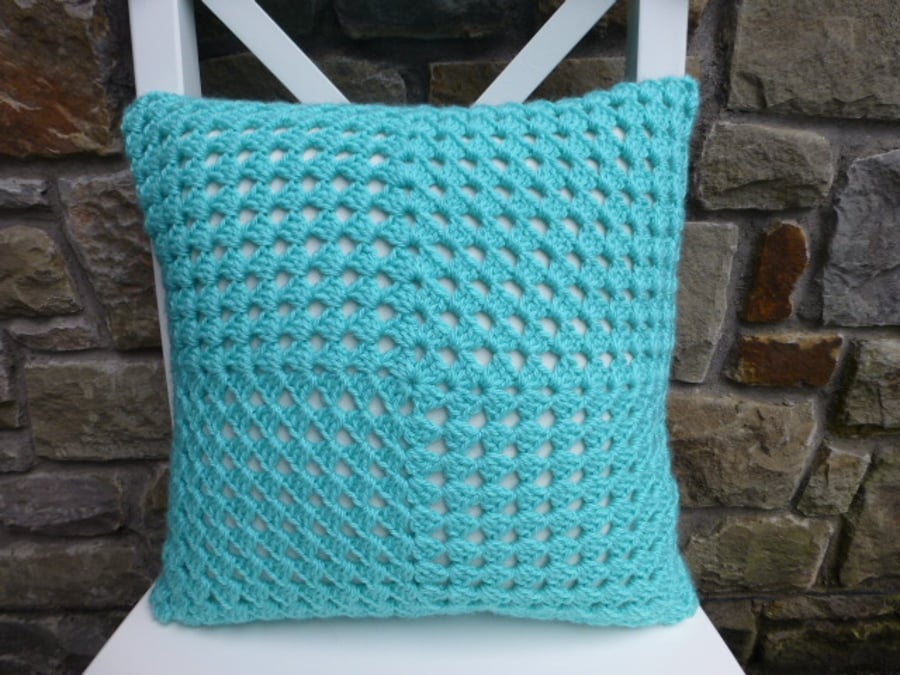 Crochet cushion cover, turquoise cushion cover, removable cover, 