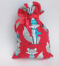 Christmas Gift Bag - Festive Foxes reusable fabric mini sack