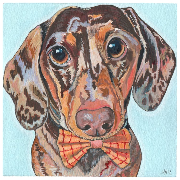 Custom pet portrait 15x15cm in 20x20cm mount