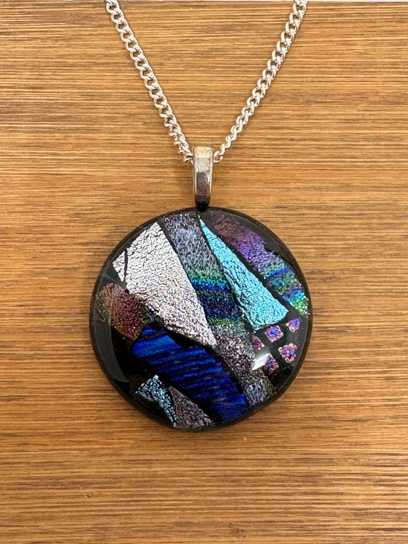 Blue Dichroic Glass Round Pendant