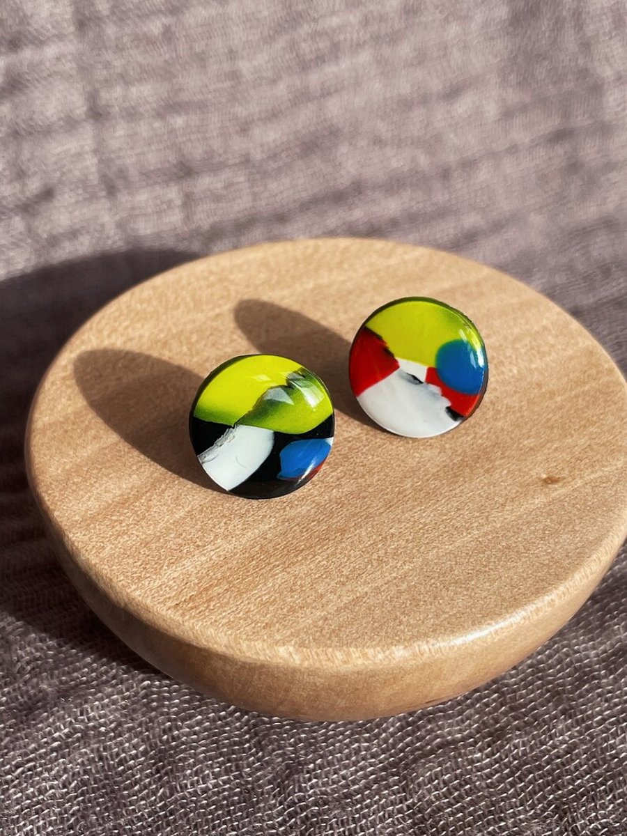 Handmade Piet Mondrian inspired clay earrings, gift for her