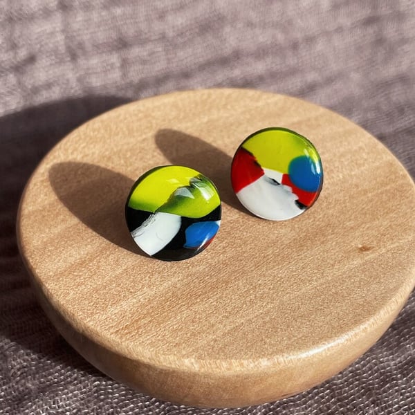 Handmade Piet Mondrian inspired clay earrings, gift for her