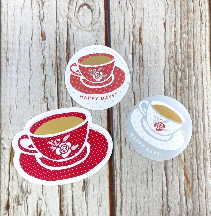 Teacup Stickers for tea drinkers. Vinyl & Paper Happy Days Stickers!