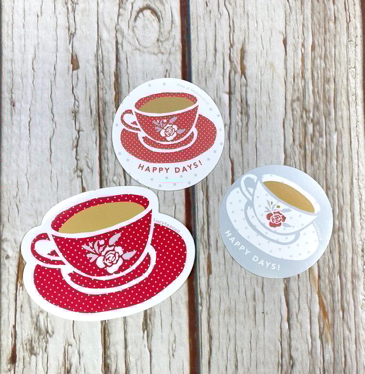 Teacup Stickers for tea drinkers. Vinyl & Paper Happy Days Stickers!