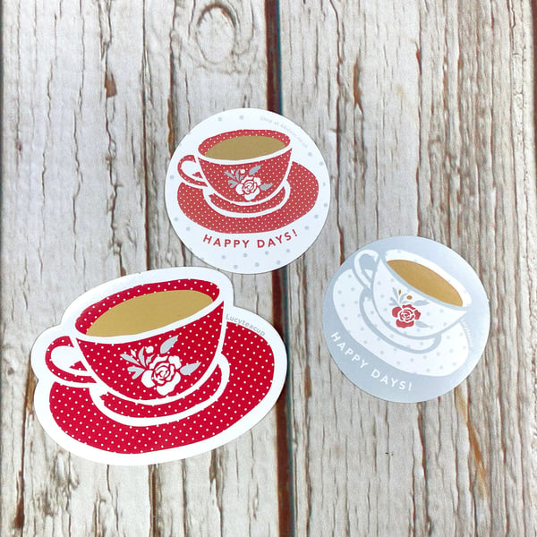 Teacup Stickers for tea drinkers. Vinyl & Paper Happy Days Stickers!