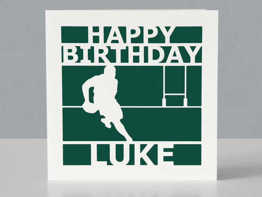 Personalised birthday card for rugby player or rugby fan 