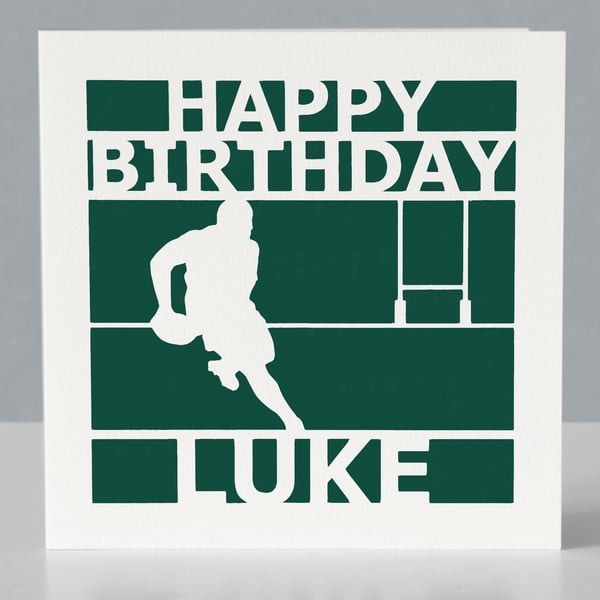 Personalised birthday card for rugby player or rugby fan 