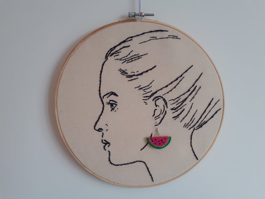 Felt & Hand Embroidery Earrings - Watermelon