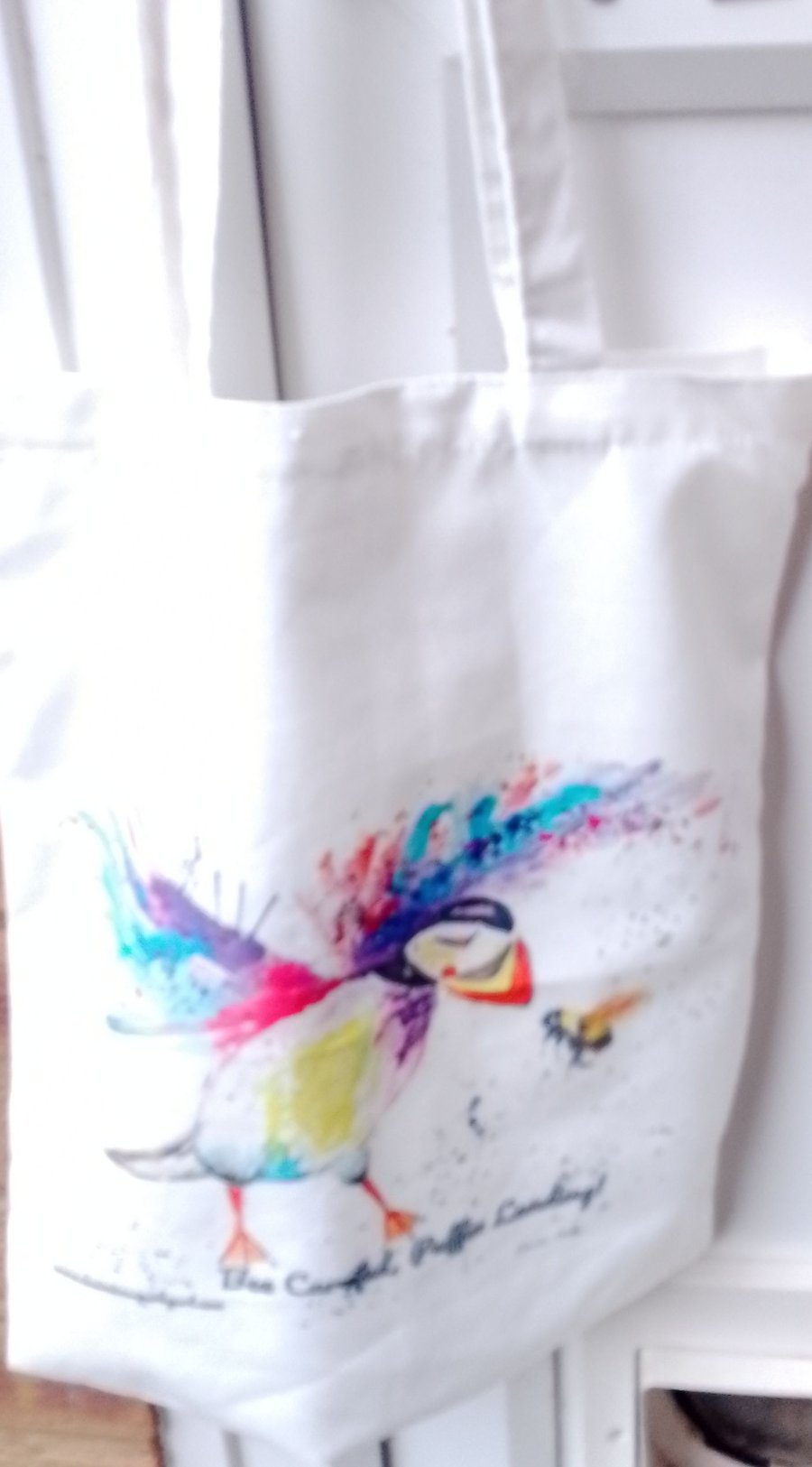 Puffin and Bee Cotton Tote Bag