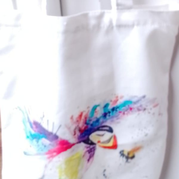 Puffin and Bee Cotton Tote Bag