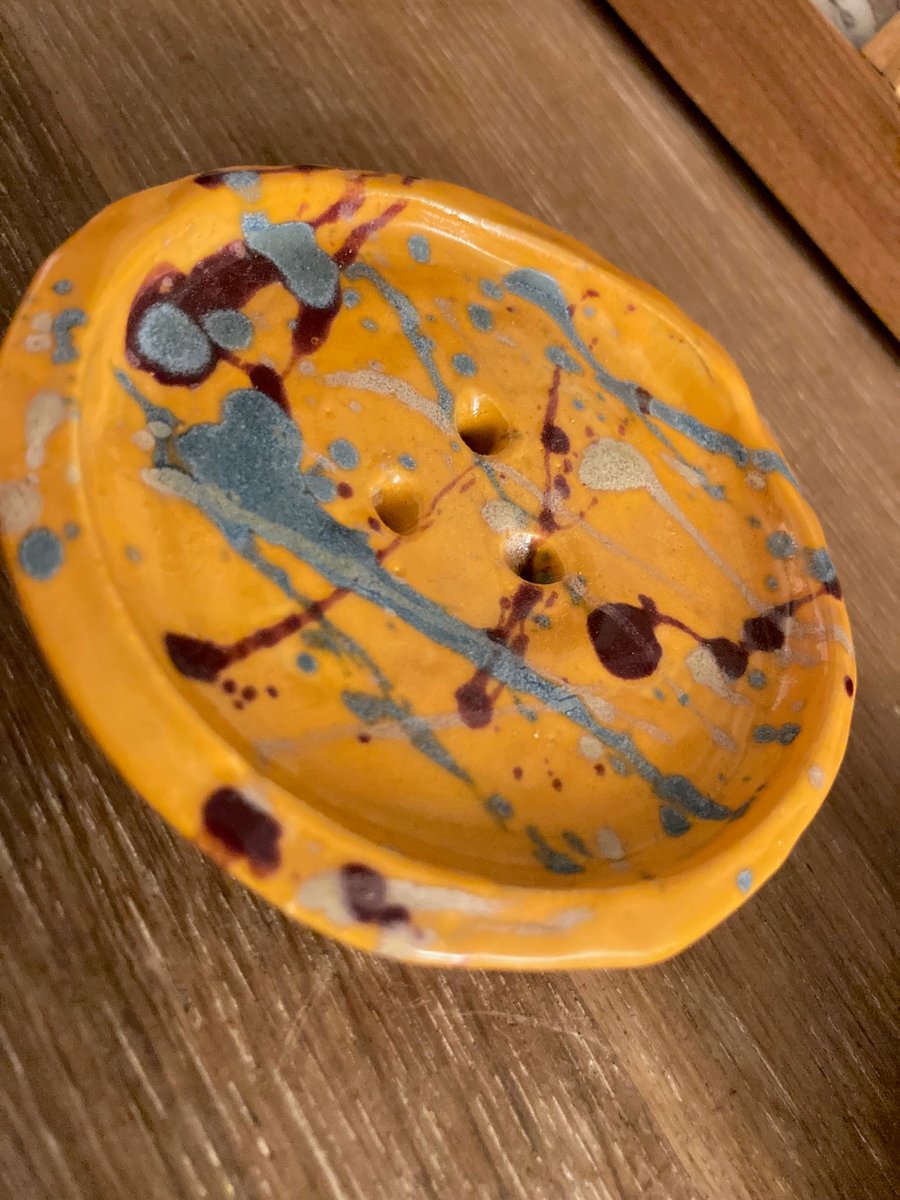 Hand built clay circular soap dish 