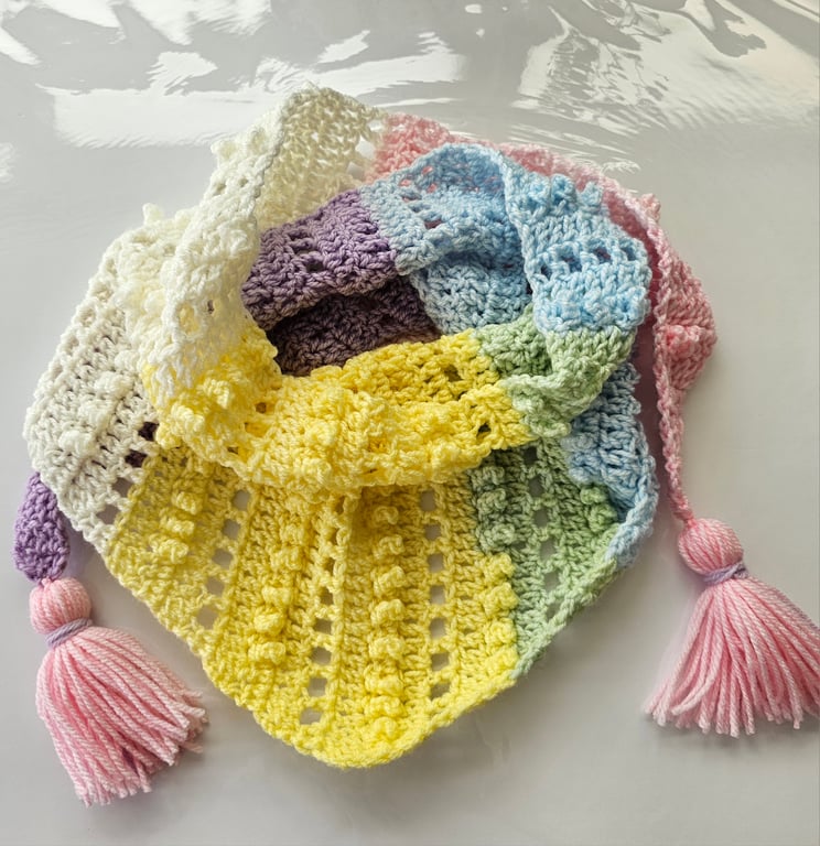 Multi coloured pastel triangle scarf for a child