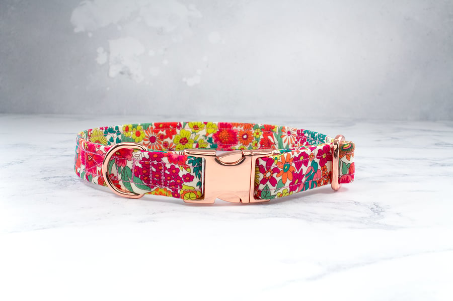 Dog Collar handmade using Liberty of London Tana Lawn- Margaret Annie, Pink