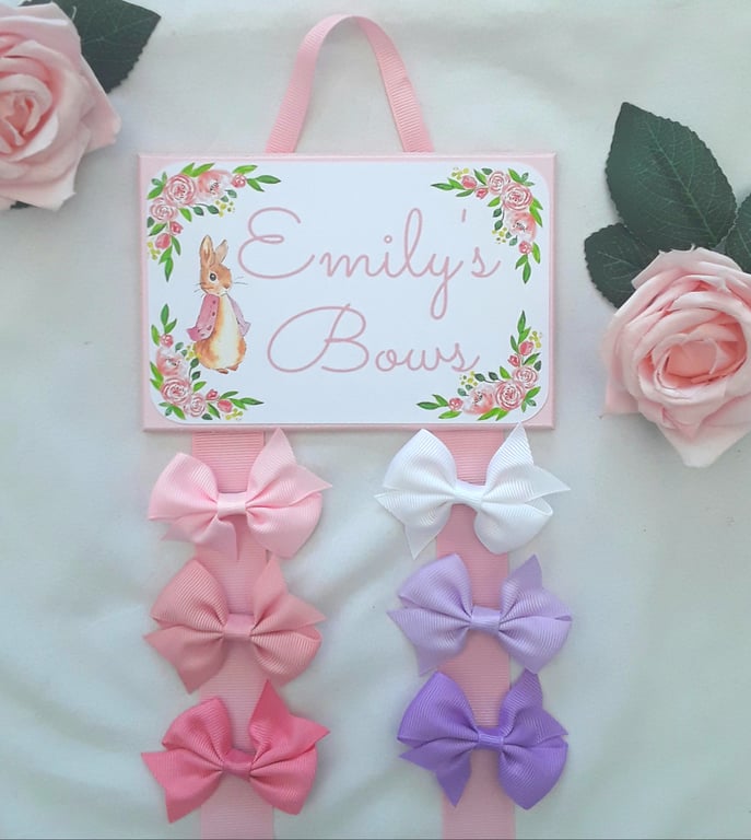 Personalised bow holder,Flopsy bunny bow holder,Personalised Flopsy clip holder