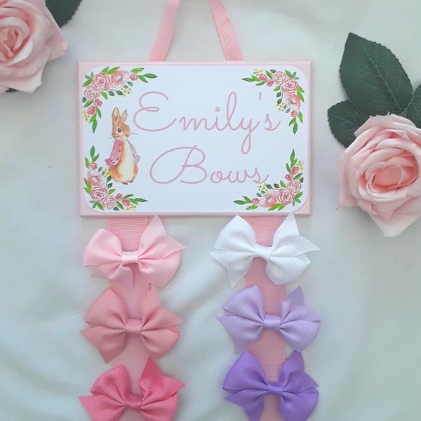 Personalised bow holder,Flopsy bunny bow holder,Personalised Flopsy clip holder