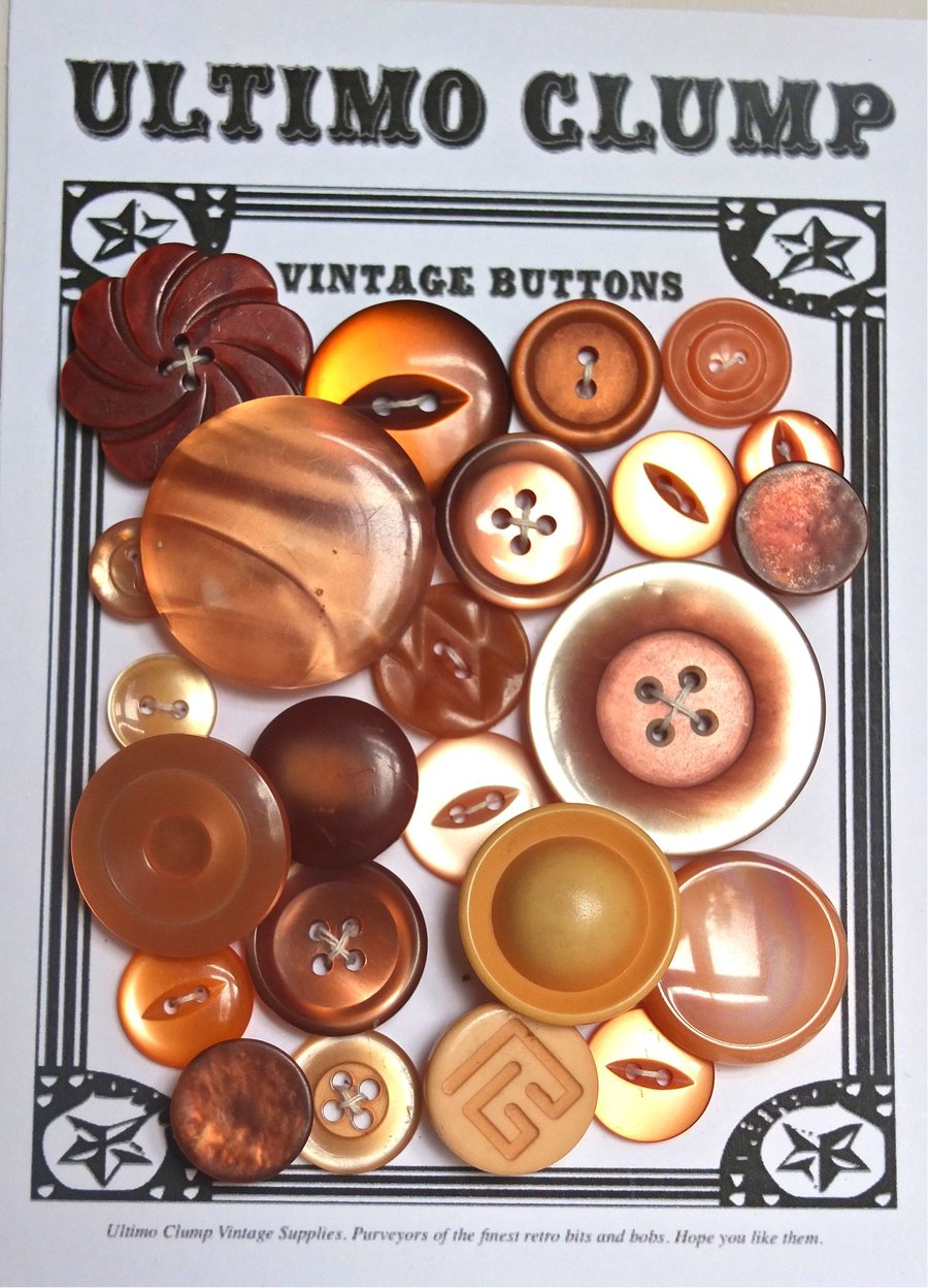 24 Vintage Burnt Orange Buttons