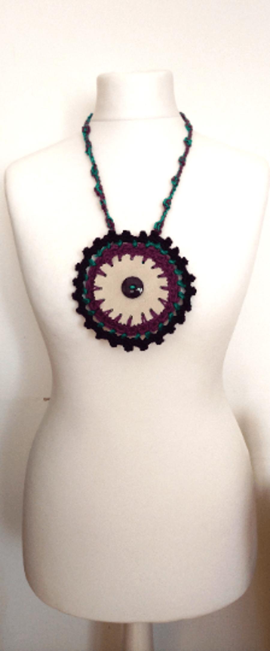 Premium Recycled Leather Pendant Crochet Necklace