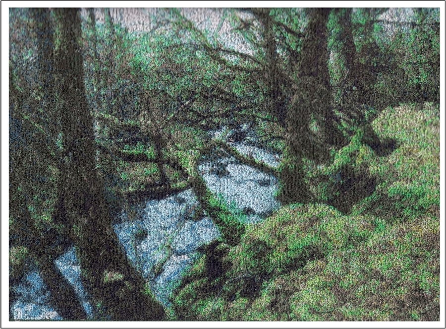 Embroidered Art-Woodland Stream.Beautiful, mounted, unframed