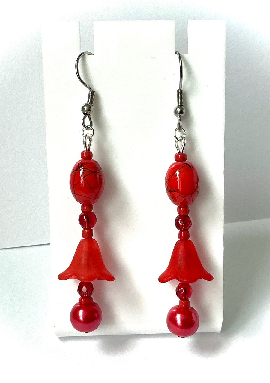 Red Bell Beaded Earrings