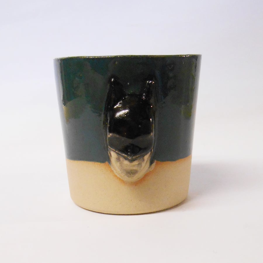 Mug "Batman does Coffee" Orange and Tidepool Green Ceramic