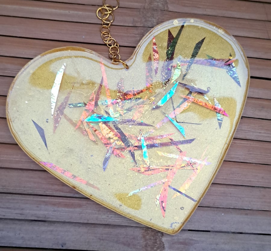 Lovely dichroic resin hanging heart