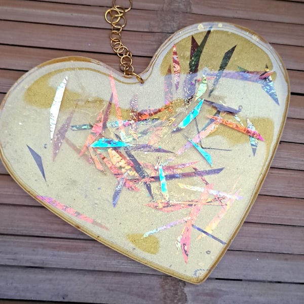 Lovely dichroic resin hanging heart