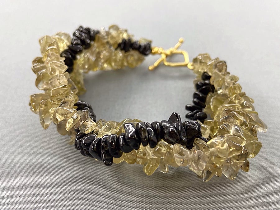 Lemon Quartz & Black Spinel Twisted Rope Effect Bracelet