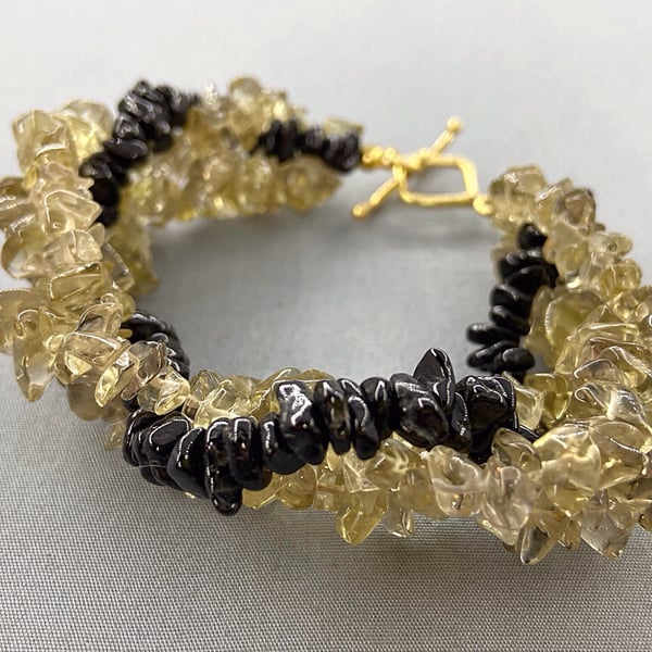 Lemon Quartz & Black Spinel Twisted Rope Effect Bracelet