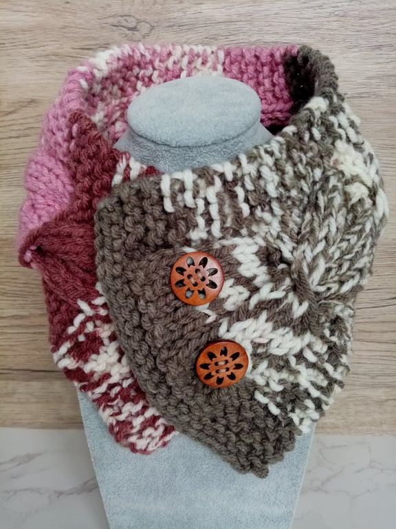 Cable Knit Neck Warmer Fair Isle Style