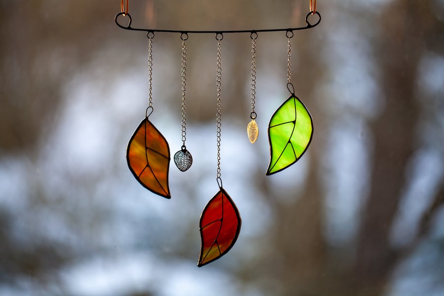 Stained Glass Leaves Leafy Mobile Suncatcher