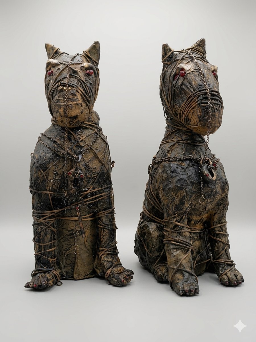 Keepers of the Dead Hand-Sculpted Mixed Media Dog Sculptures (Set of Two)