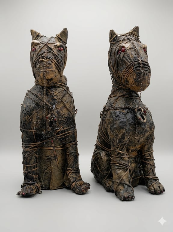 Keepers of the Dead Hand-Sculpted Mixed Media Dog Sculptures (Set of Two)