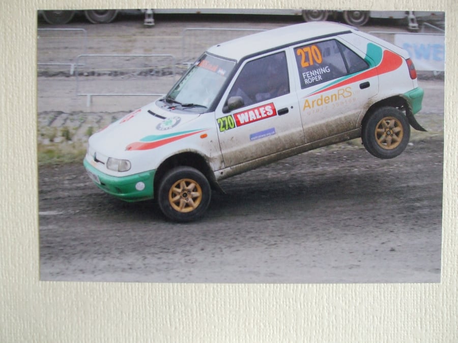 Photographic greetings card of a Skoda Felicia Rally Car.