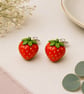Strawberry Polymer Clay Stud Earrings Sterling Silver Posts