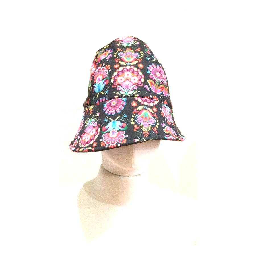 Rain Hat Black Floral Soft Shell