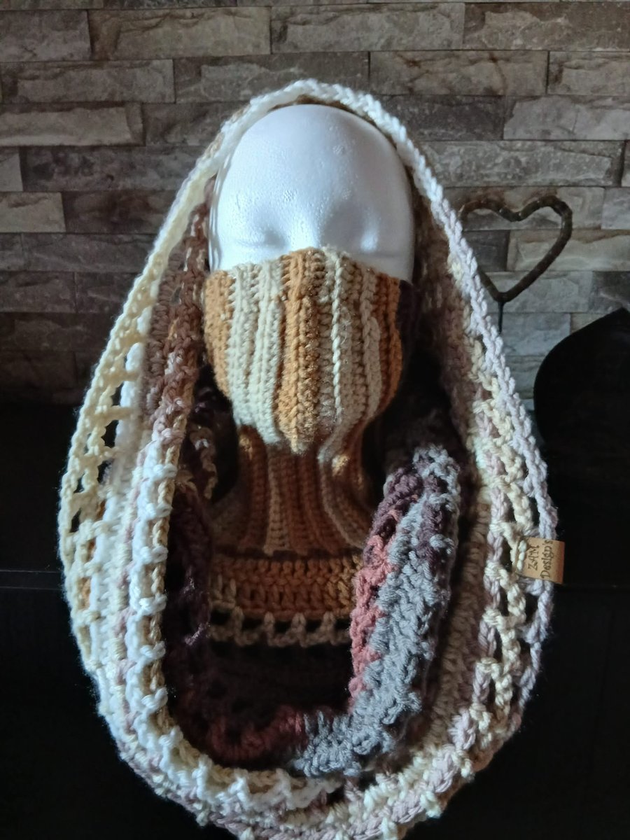 Crocheted Wasteland Hood Distressed Hooded Shawl Style Wrap - Autumn