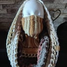 Crocheted Wasteland Hood Distressed Hooded Shawl Style Wrap - Autumn