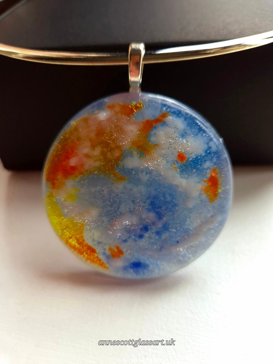 Unique Handmade Fused glass Planet Earth Pendant