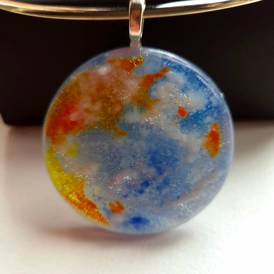 Unique Handmade Fused glass Planet Earth Pendant